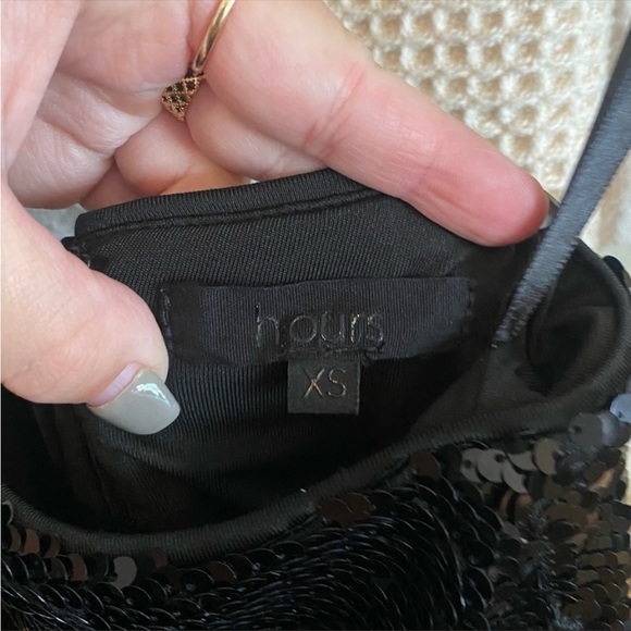 NWOT h:ours solid black sequin asymmetrical one shoulder mini dress - Picture 3 of 4